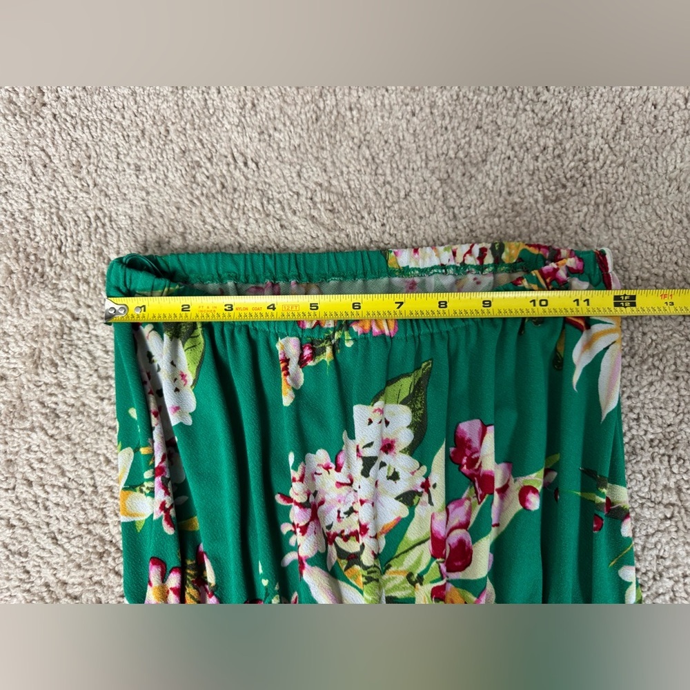 Express Strapless Floral Jumpsuit | Tie Waist Belted | Green | XS - Picture 6 of 8